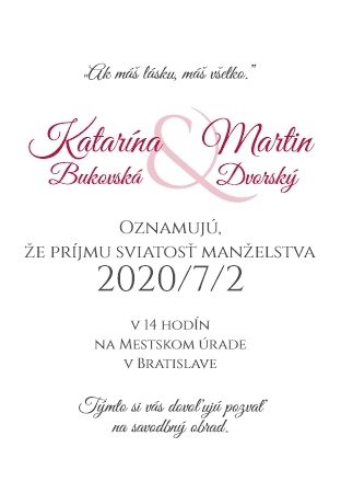 Svadobné oznámenie A6LEP - 92
